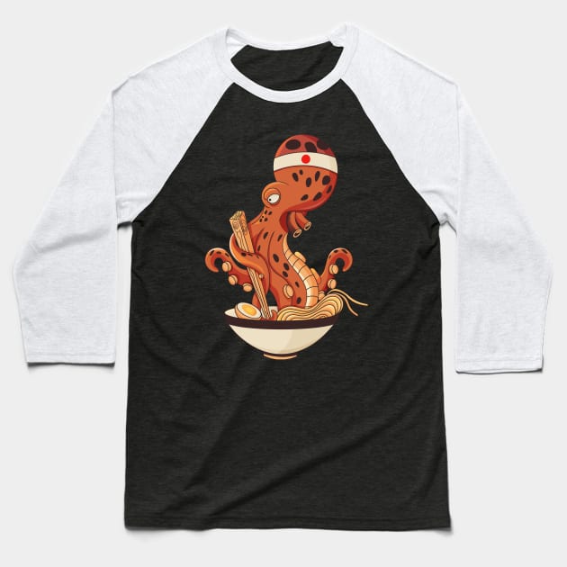 Japanese Octopus eating Ramen Baseball T-Shirt by tatadonets